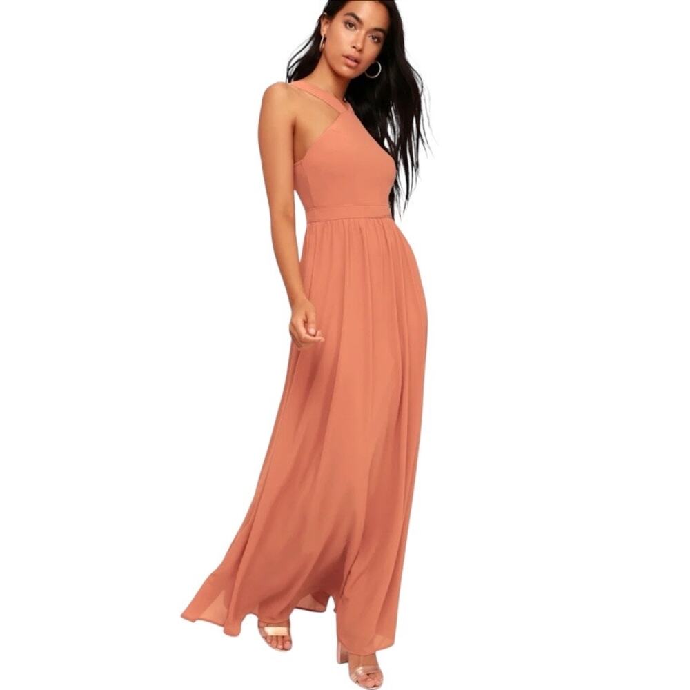 Lulus Air of Romance Rusty Rose Maxi Dress Pink/Coral Size Small